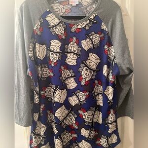 LuLaRoe Women's Long Sleeve Tee - Blue and Gray with Red Details